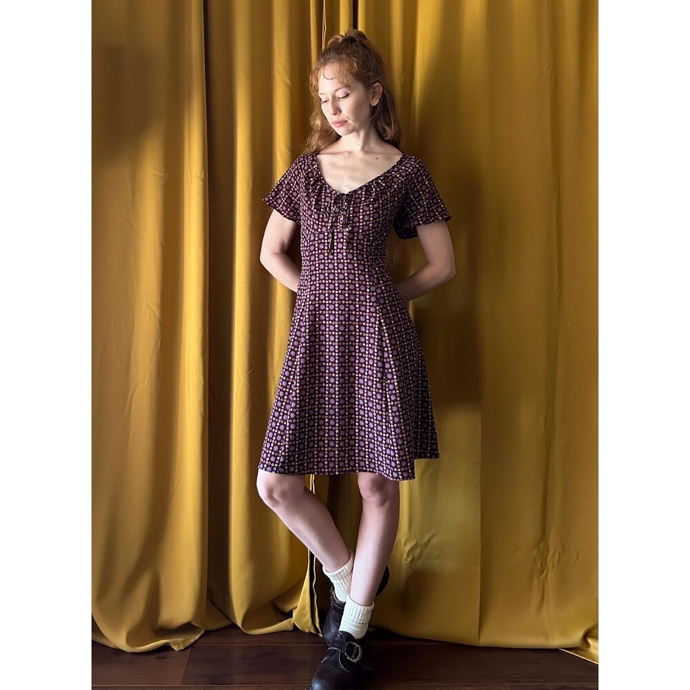 Vintage 1990s A-line Flower Patterned Mini Dress, Large - Picture 3 of 8